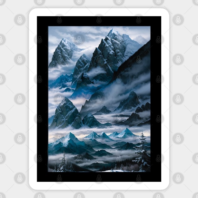 Misty Mountains in Winter Magnet by CursedContent